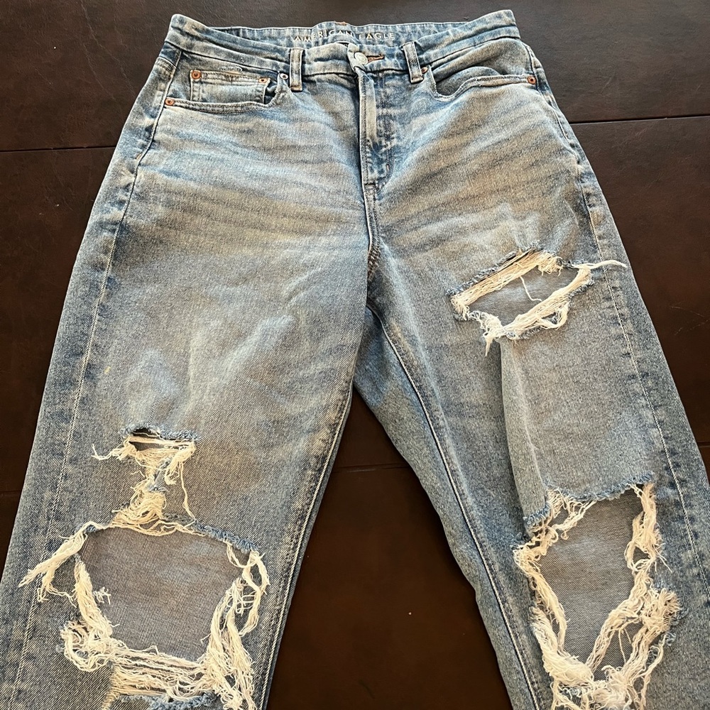 American Eagle Outfitters Light Blue Distressed Flare Jeans